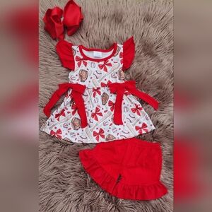 Red Bows Baseball Shorts Set